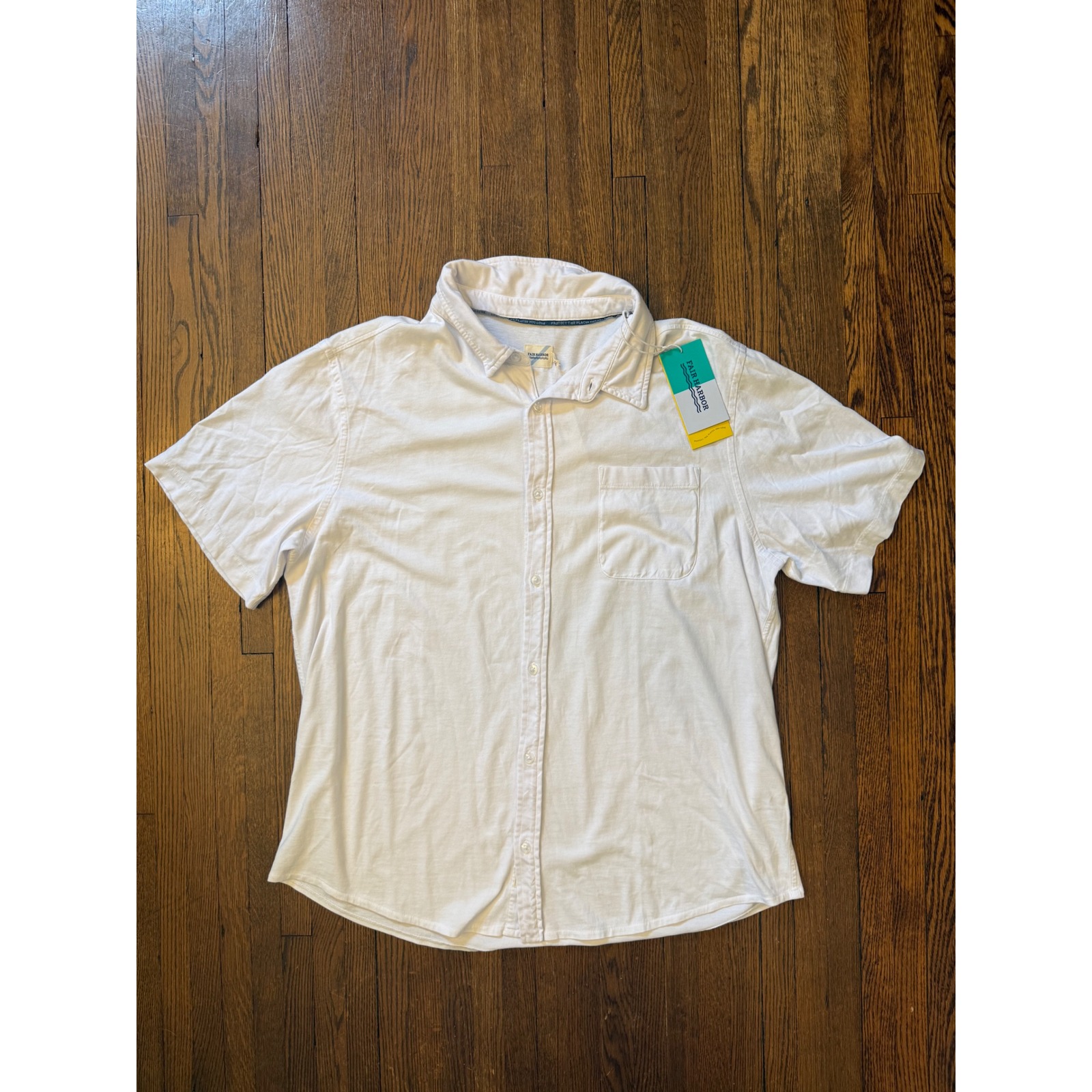 Fair Harbor Mens Xxl White Organic Cotton Short Sleeve Button Down Shirt Nwt — image 2 of 8